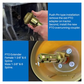 Upgraded PTO Extension PTO Extender Adapter for Tractor, PTO Adapter Female 1 3/8in 6 Spline Male 1 3/8in 6 Spline PTO Extender for Up to Tractor