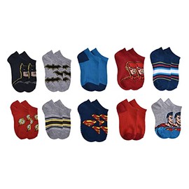 Justice League Boys' 10-Pack No Show Socks, Dark Gray, 6-8 Years US