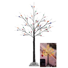 Ruidazon 4FT Lighted Birch Tree, Black Christmas Tree with 48 LED Multicolor Lights Artificial Frosted Charlie Brown Christmas Birch Tree for Indoor Outdoor Home Party Christmas Decorations