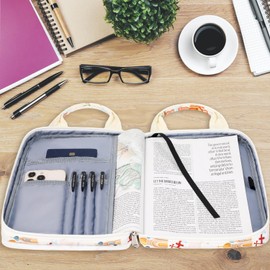 DSIUE Bible Cover Case for Women Girls Bible Cover Carrier Carrying Organizer Bag with Handle Zippered Pocket, Gift for Women Girl Kid (Church White)
