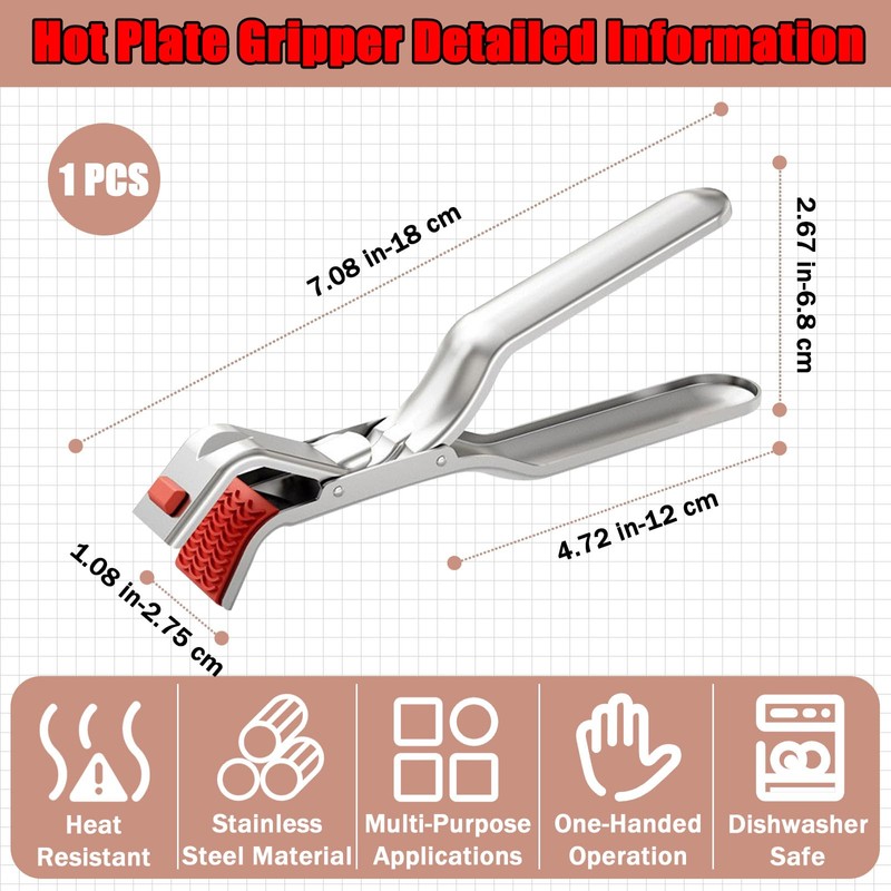 1Pcs Stainless Steel Hot Plate Gripper, Heat Insulation Holder Clip