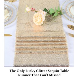 DUOBAO Champagne Gold Sequin Table Runner 12x72-Inch Sequin Table Runner Home Decor Light Gold Table Runners 72 Inch Long Glitter Table Runner for Wedding Party (12x72, Champagne Gold)