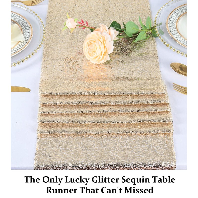DUOBAO Champagne Gold Sequin Table Runner 12x72-Inch Sequin Table Runner