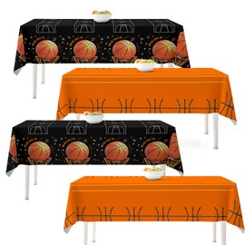 4Pcs Basketball Tablecloth, 54 * 108 Inch Rectangle Sports Theme Party Table Cover for Birthday, Basketball Tablecloth Party Supplies for Game Day, School Event, Indoor Outdoor Table Decor