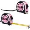 2 Pcs Tape Measure Pink,25FT Dual Lock, Fraction Marking