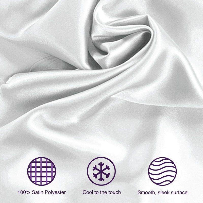 Silky Satin Beauty Bed Pillow Covers, Standard/Queen, White, 2-Pack