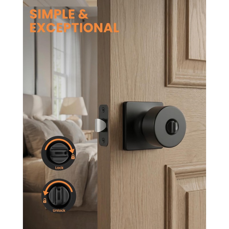 Black Interior Door Knobs, Privacy Door Knobs 10 Pack