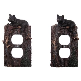 Black Bear Laying on a Tree Wall Plates, Duplex Outlet Covers, Rustic Décor, Set of 2, 6.25 Inches