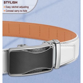 BULLIANT Mens Ratchet Belt,Leather Adjustable Slide Belt For Gift Mens Dress Casual 1 3/8",Size Adjustable(White,32"-38" Waist Adjustable)