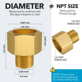 Gsinodrs 2PCS Brass Pipe Fitting, 1/4" Female x 1/8" Male NPT Thread Brass Hex, Adaptor 1200psi High Pressure