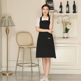 NEWGEM Adjustable Grilling Apron with 2 Pockets Cotton for Stylist,Barber,Teacher,Cobbler Fits for Paint,Vintage,Baking Wine Color Black