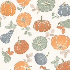 Home Bargains Plus Thanksgiving Orange, Green and Blue Pumpkin Patch 52 x 70 inch Rectangle Vinyl Tablecloth with Flannel Backing, PEVA Non Toxic Easy Care Fall Table Cover for Holiday Dining Party