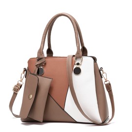 FANDARE Women's Handbag 2 Pieces Shoulder Bag Waterproof PU Leather with Purse Women Carry Bag Handbag Tote 2-Piece Set for Office School Travel Work Bag Khaki, khaki, hobo