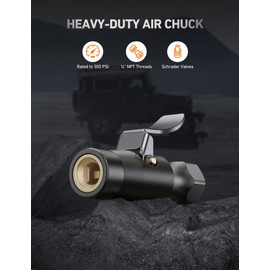 AstroAI Air Chuck, No Air Leakage Double Jaws Lock on Tire Chuck, Close Flow Heavy Duty Brass and Stainless Steel Air Chuck with Clips for Inflator Gauge Compressor Accessories, Black
