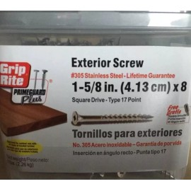 Grip Rite (100 Pieces) #8 x 1 5/8" Stainless Steel Square Drive Wood Deck Screws Grip Rite