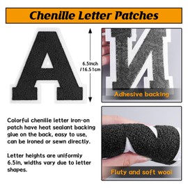 FANCIBAND 6 Inch Black Iron On Letters Varsity Letter Patches Large Chenille Iron On Letters for Clothing Jersey T-Shirt Jacket Hoodie Varsity H