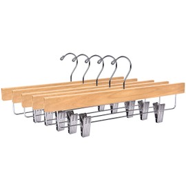 Quality Hangers Wooden Pants Hangers - 20-Pack Swivel Hook Cloth Hanger Set - Lotus Wood Skirt, Pant, Shorts and Slack Hangers with Adjustable Clip (Natural, 20)