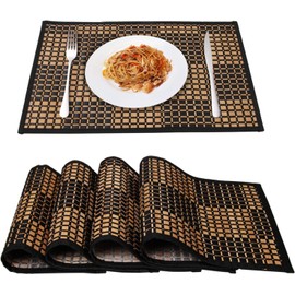 Bamboo Placemats for Dining Table, Placemats Set of 4,Stain-Resistant,Heat-Resistant Place Mats,Durable and Sturdy Dining Place Mats for Kitchen Table (1318inch, Black)