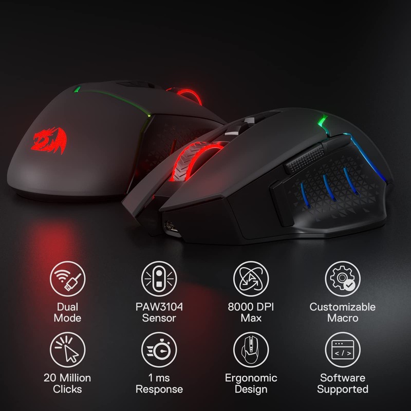 Redragon M690 PRO Wireless Gaming Mouse, 8000 DPI Wired/Wireless Gamer