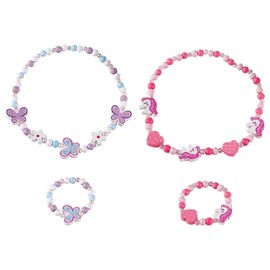 YSDYY 2Pcs Necklaces For Kids, 2Pcs Bracelets For Kids, Colorful Beaded Bracelets, Cute Bow Bracelets, Wooden Kids Jewelry, Girls Jewelry Set