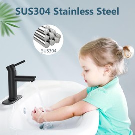 Aolemi Bathroom Faucet Single Hole,Single Handle Bathroom Sink Faucet with Supply Lines,with Pop Up Drain and Deck Plate,Matte Black