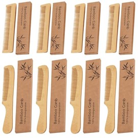 Juego de 8 peines de bambú natural para hombres, mujeres y adolescentes, uso en viajes, hogar y hotel, antiestático, desenredante, peinado y masaje de