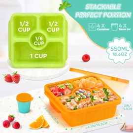 QQKO Bento Snack Boxes for Adults & Kids, Lunchable Meal Prep Containers - 4 Pack Divided Food Storage with Lids, Stackable Lunch Boxes with Sauce Cups, Jewel