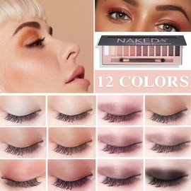 Fusang 12 Colors Naked Eyeshadow Palette,Natural Matte Nude Eyeshadow Palette Shimmer Highly Pigment Eye Shadow Pallete Set Long Lasting & Waterproof Smokey Smokey Glitter Eye Makeup with Brush （A）