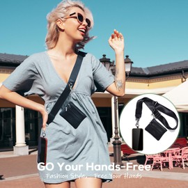 Clip and Go Strap for Phone with Wallet Crossbody, Phone Strap with Wallet, Phone Strap Crossbody with Zipper Pouch Wallet (Black+White+Green+Leopard)