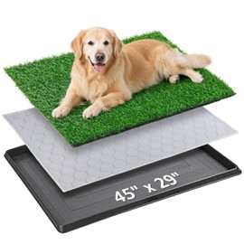 Dog Grass Pad with Tray, 45”×29” Large Dog Litter Boxes with Artificial Grass, Reusable Washable Pee Pads for Dogs, Indoor Outdoor Pet Toilet Puppy Training Potty for Balcony
