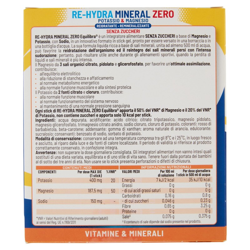 Equilibra Potassio e Magnesio, Re-Hydra Mineral Zero, 12 Stick, Gusto