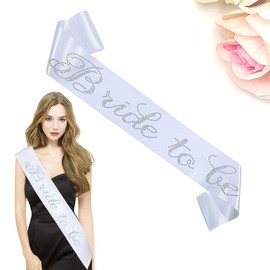 Bride to Be Sash, Bachelorette Party Decorations & Favors White Satin With Rhinestone Lettering Bride Sash Bridal Shower Gift Bachelorette Gifts Bridesmaid Favors