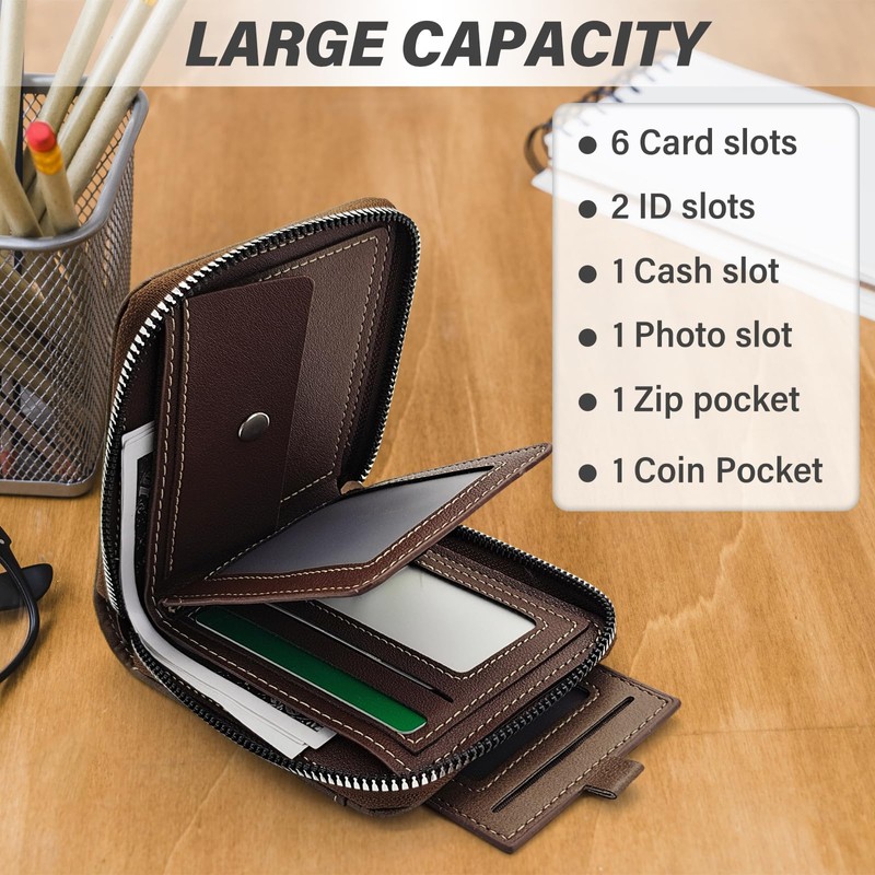 FuninCrea Men's Leather Wallet with ID Sleeves and ID Window,