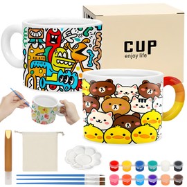 Kaluofan Cups Painting Set, Ceramic Painting Set, Ceramic Painting Craft Set Adults, Cups for Painting, DIY Set Adults Includes Cups, Paints, Brushes, Creative Gift for Adults
