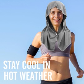Cooling Hoodie Towel, UV Sun Protection Cooling Neck Wraps Sports Head Towel, Absorbent Quick Drying Cooling Towels for Workout Running Yoga Towel Hot Weather (Grey)
