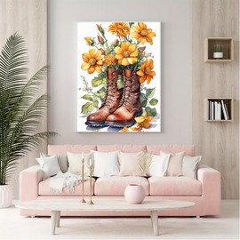 Skyboda Diamond Painting Kits for Adults, DIY Flower Boots Diamond Art Kits Full Round Drill Gem Art Diamond Dots for Home Wall Art Decor 30x40cm