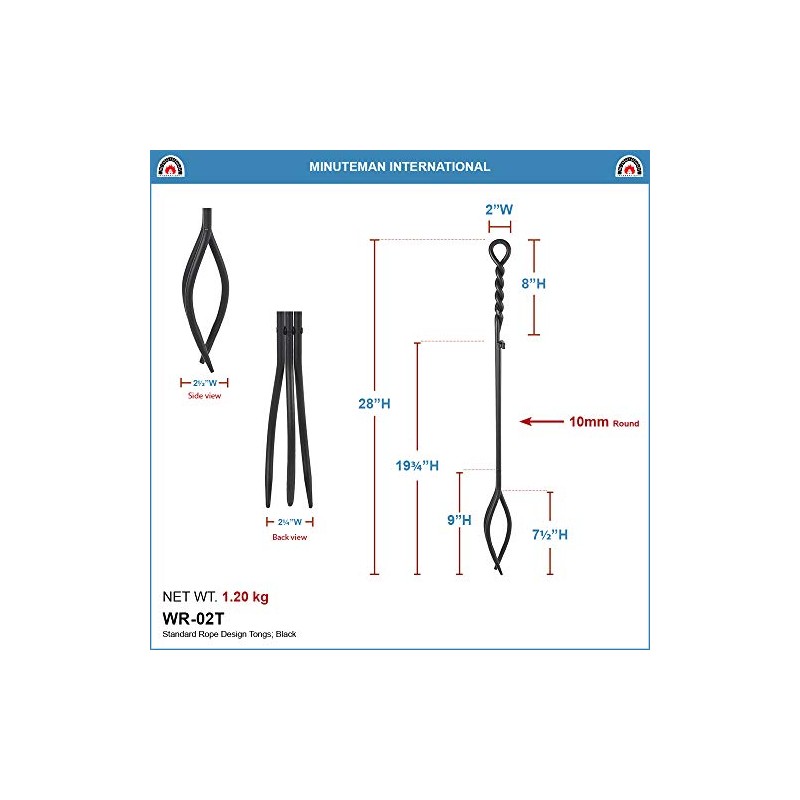 Minuteman International Rope Handle Single Tool, Fireplace Tongs, Standard 28-in,