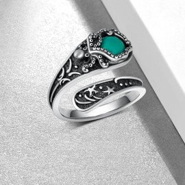 Octopus Spoon Rings for Women 925 Sterling Silver Turquoise Vintage Antique Octopus Thumb Rings Sea Animals Jewelry Gifts