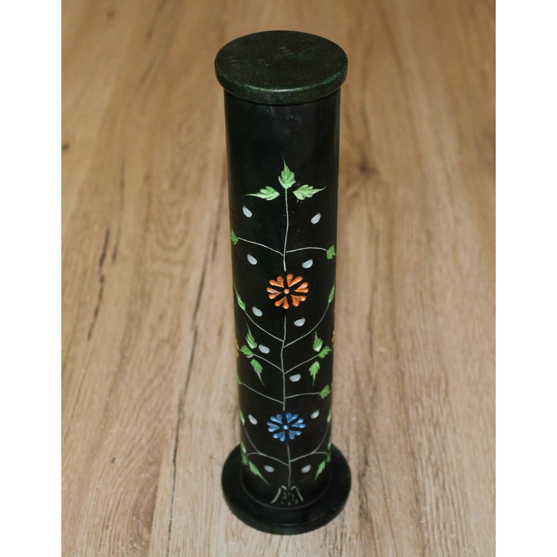 Incense Tower, Yara, Soft Stone, Green with Floral Pattern, 27