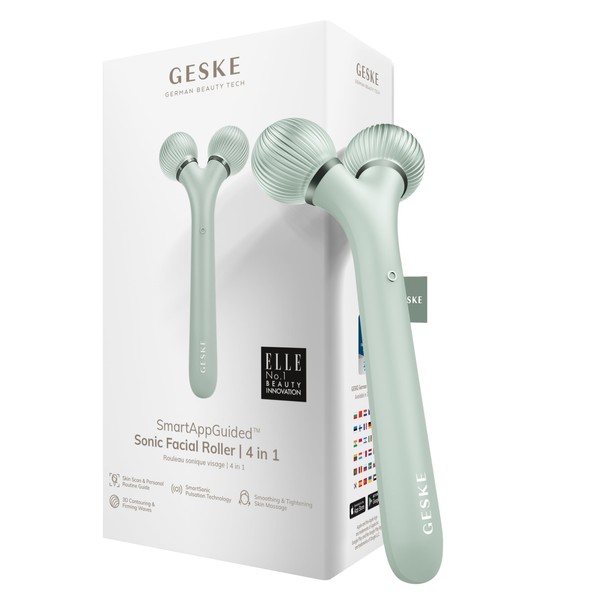 GESKE | SmartAppGuided™ Sonic Facial Roller | 4 in 1 | Dermaroller | Device for Face | Dermaroll | Professional Face Roller | Tightens and Defines the Skin on the Face
