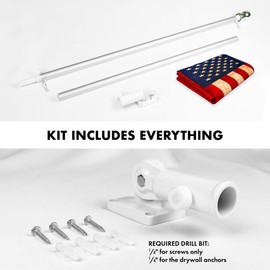 G128 Combo Pack: 5 Ft Aluminum Spinning Flagpole (Silver) & USA Tea-Stained Flag 2.5x4 Ft, ToughWeave Pro Series Embroidered 420D Polyester | Pole with Flag Included