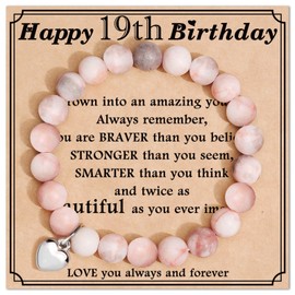 Jewelry&Card Gifts for 19 Year Old Female, Natural Stone Bracelet 19th Birthday Gifts for Girls Daughter Granddaughter Niece Friend Sister