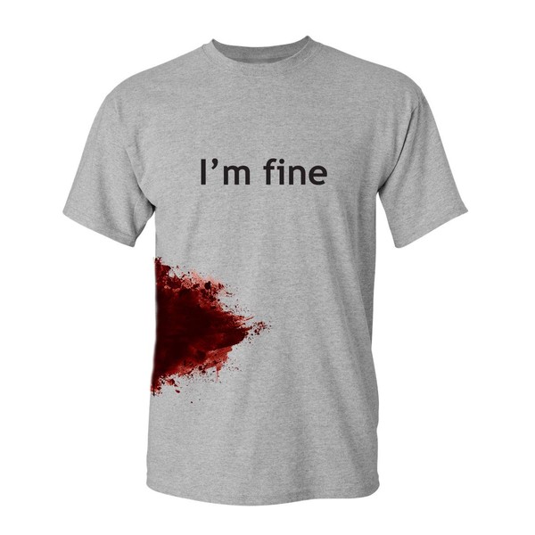 I'm Fine Graphic Sarcastic Movie Halloween Zombie Funny T Shirt L Sport Grey