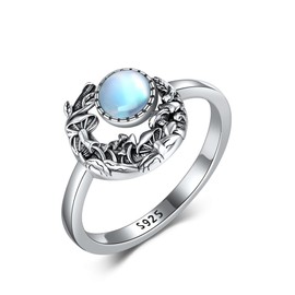 HUKKUN Mushroom Ring Sterling Silver Mushroom Moon Ring Mushroom Jewellery for Women