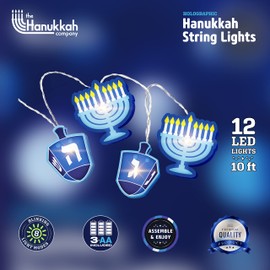 The Hanukkah Company Lights Decorations, Chanukah LED String Lights Outdoor and Indoor, 8ft Hanukkah Decorations for Home and Yard Outdoor, 12 LED Lights with 8 Blinking Modes