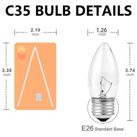 60W Incandescent Torpedo Tip Chandelier Bulbs - Crystal Clear Dimmable Light Bulbs, Classic Medium E26 Candelabra Base Lighting, Transparent Bulbs for Vintage Fixtures, Chandeliers, Ceiling Lights
