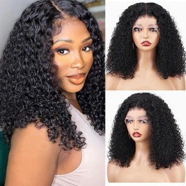 FIRIEYA Curly Bob Wig Human Hair 220 Density 13x4 HD Lace Front Wigs Human Hair Pre Plucked Deep Curly Glueless Short Bob Wigs for Women Natural Black 8 Inch