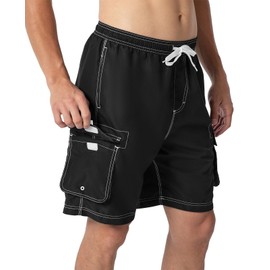 JHMORP Men's Swim Trunks Quick Dry Bathing Suit Swimwear Beach Board Shorts with Mesh Lining (Black,CA 3XL)