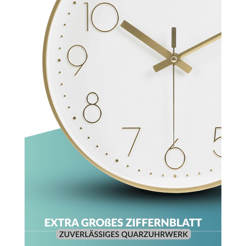 LATENO - Wall Clock for Standing or Hanging - Gold