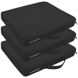 UCOMFEEL Portable Stadium Seat Cushions with Waterproof Oxford Cover, 16.6x13x2 inches, High Density Foam, Carrying Handle, Set of 3 (Black)